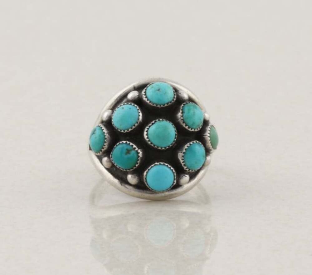 Sterling Silver Natural Turquoise Ring Dome Ring Size 7 1/4